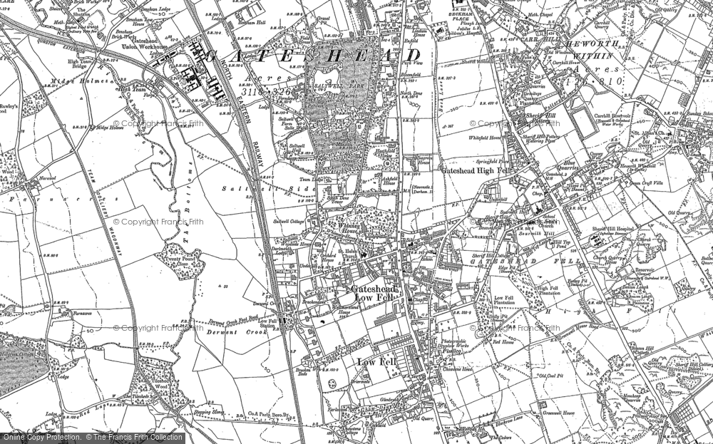 OLD ORDNANCE SURVEY MAP LOW FELL 1895 SALTWELL PARK CHOWDENE DURHAM ROAD NORWOOD 