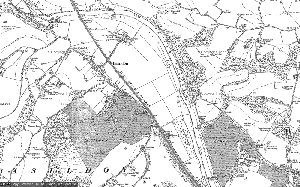 Old Map of Historic Map covering Basildon Park in 1910