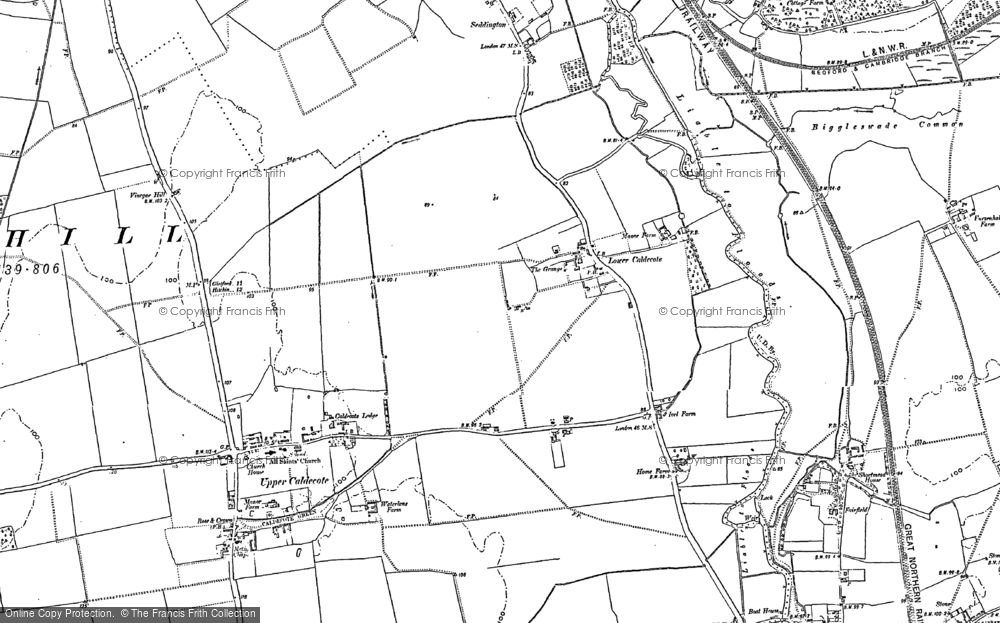 Old Map of Lower Caldecote, 1882 - 1900 in 1882
