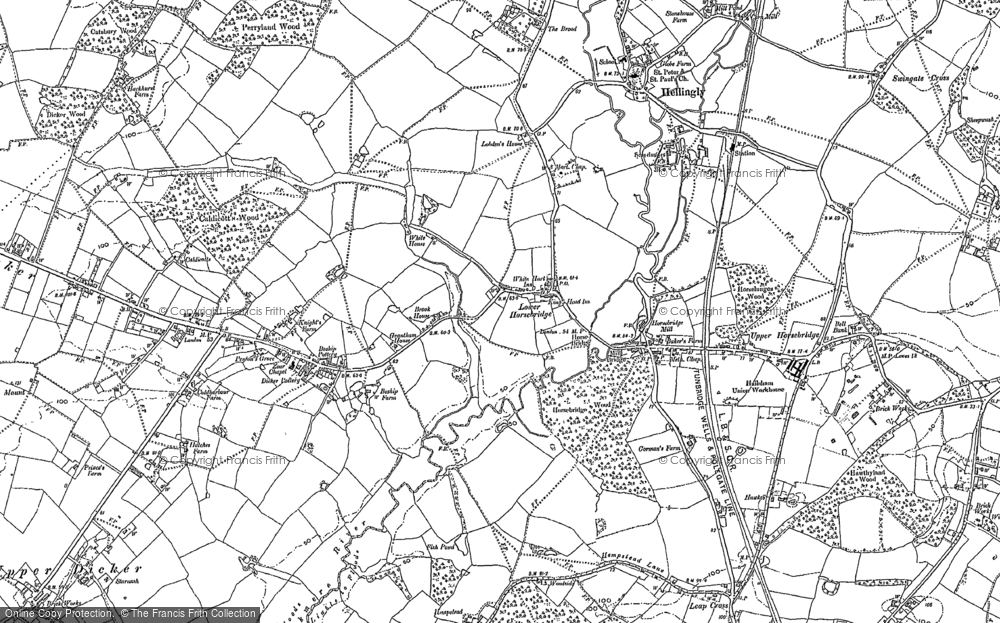 Old Map of Historic Map covering Upper Horsebridge in 1898
