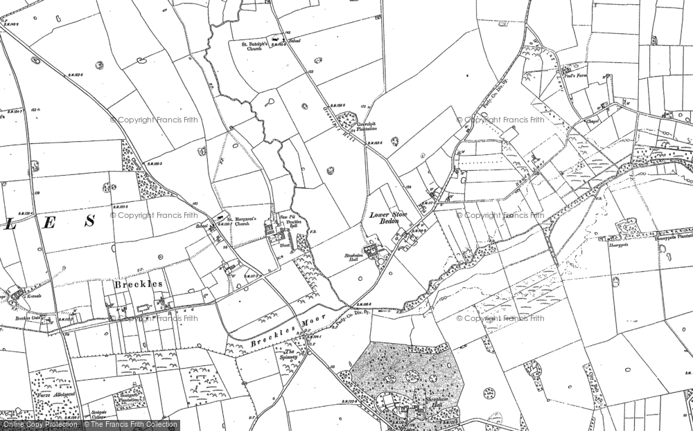 Old Map of Historic Map covering Breckles Hall in 1882