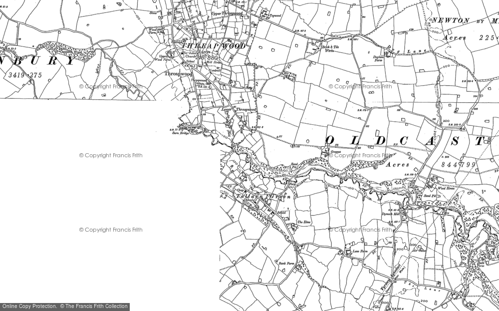 Old Map of Lower Threapwood, 1909 in 1909