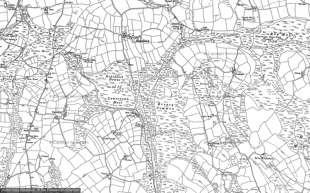Old Map of Historic Map covering Helman Tor in 1881