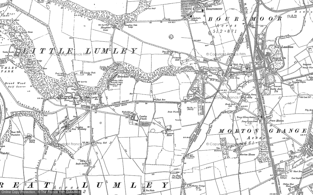 OLD ORDNANCE SURVEY MAP LUMLEY CASTLE 1895 LUMLEY THICKS BRECKON HILL 