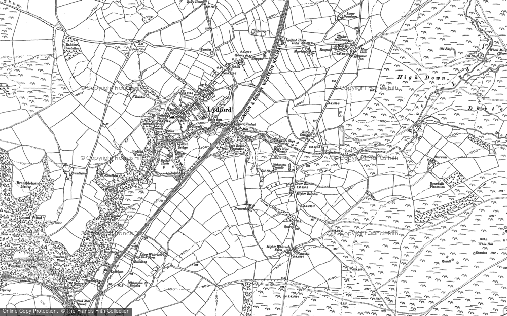Old Map of Lydford, 1883 in 1883
