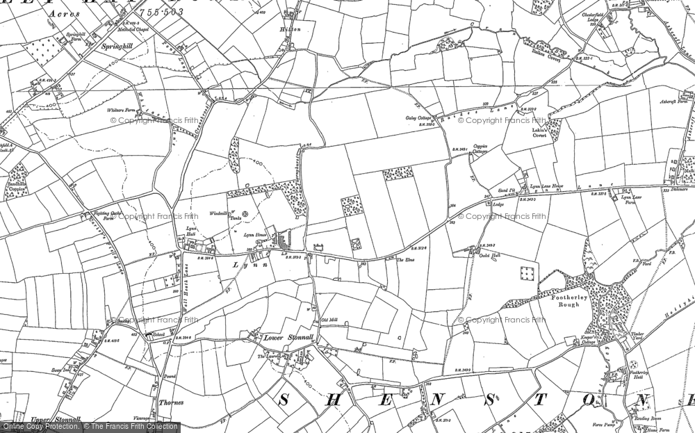 Old Map of Historic Map covering Lower Stonnall in 1883
