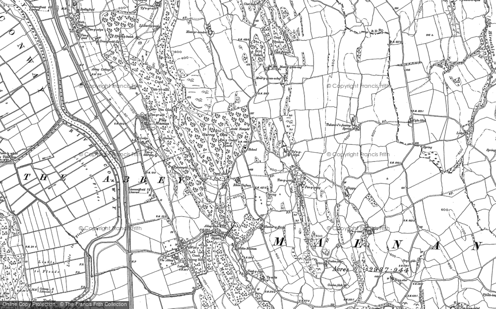 Old Map of Historic Map covering Plas Maenan in 1887