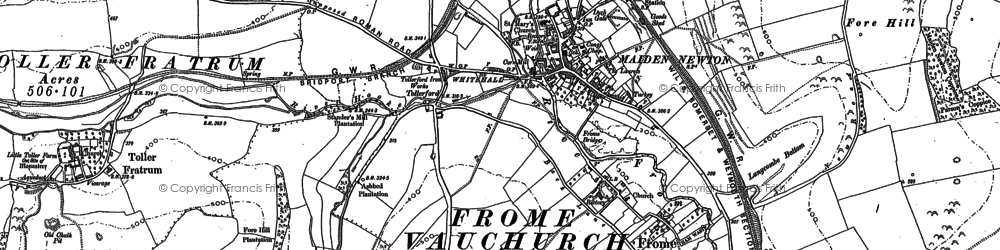 Old map of Maiden Newton in 1887