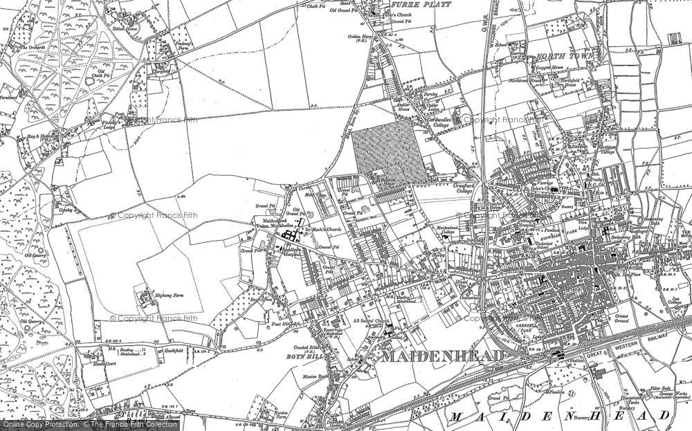 Old Map of Historic Map covering Furze Platt in 1910