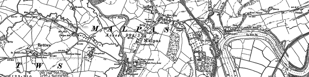Old map of Malpas in 1899