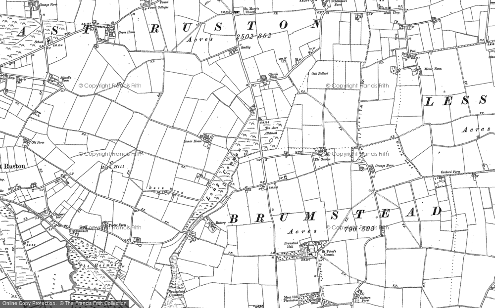 Old Map of Historic Map covering Brunstead Hall in 1884