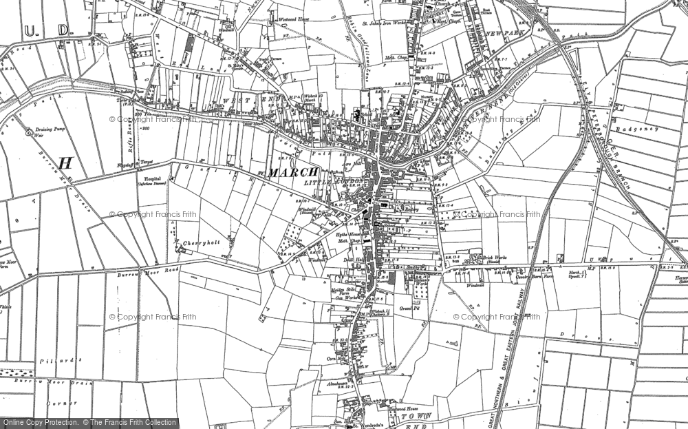 Old Map of Historic Map covering Town End in 1886