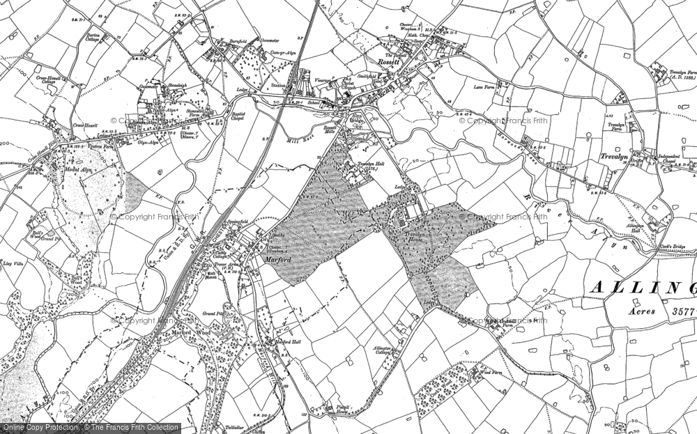 Old Map of Marford, 1909 in 1909