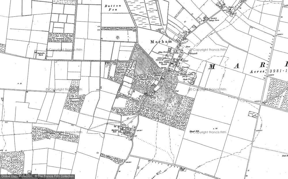 Old Map of Historic Map covering Button Fen in 1881