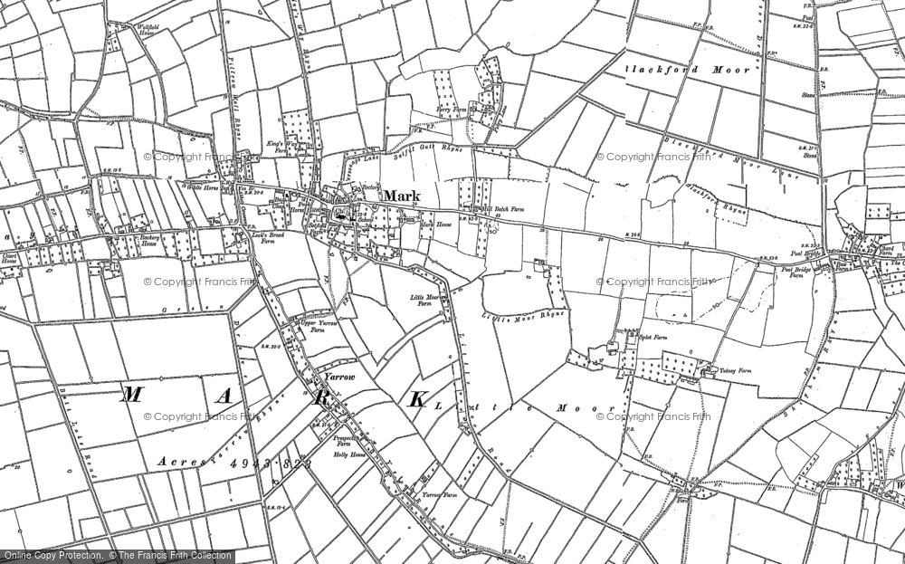 Old Map of Historic Map covering Blackford Moor in 1884