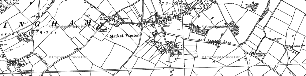 Old map of Market Weston in 1882