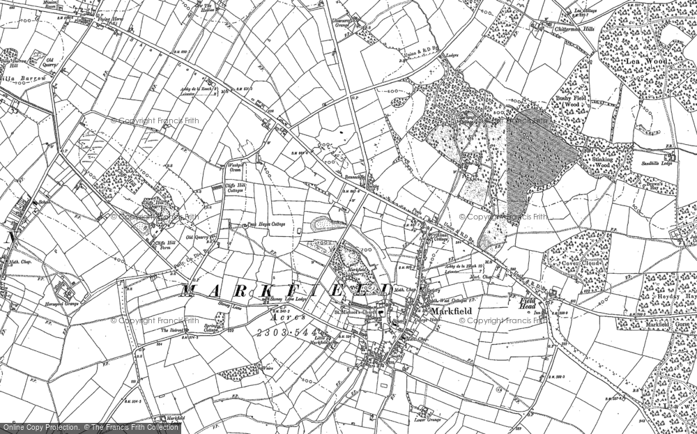 Old Map of Historic Map covering Whittington Grange in 1883