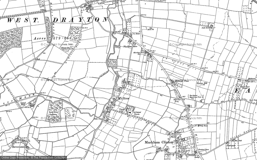 Old Map of Historic Map covering Sibthorpe in 1884