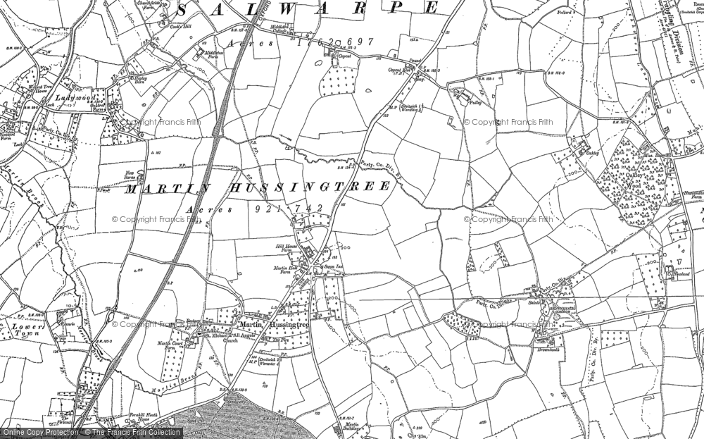 Old Map of Martin Hussingtree, 1883 - 1884 in 1883