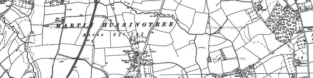 Old map of Martin Hussingtree in 1883