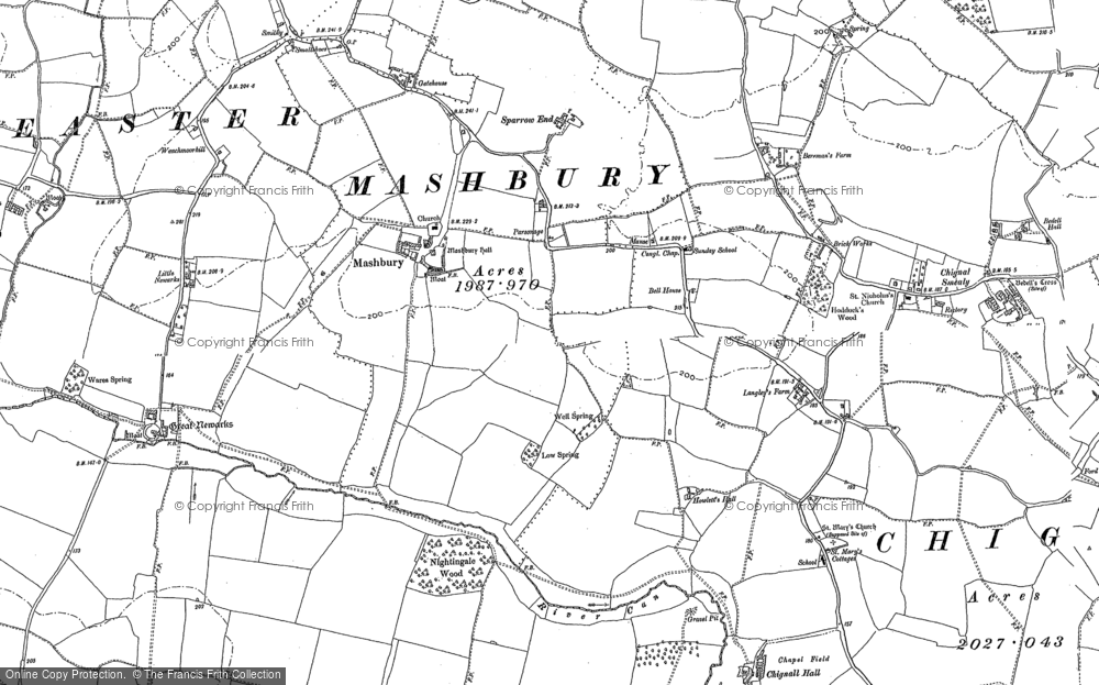 Old Map of Mashbury, 1895 in 1895