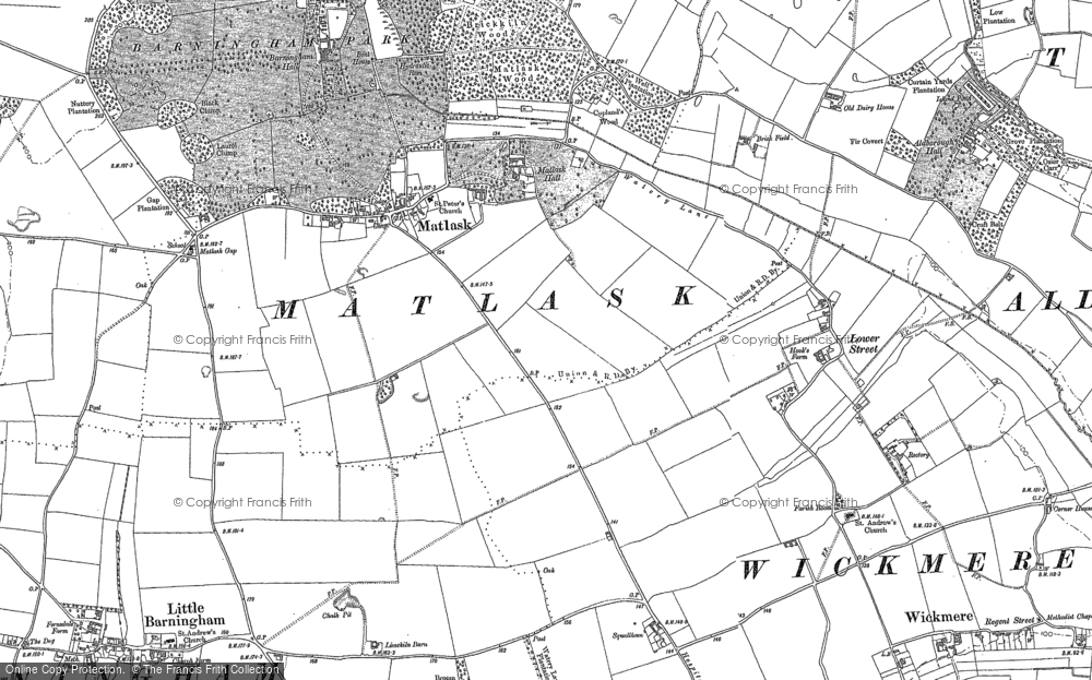 Old Map of Historic Map covering Barningham Hall in 1885