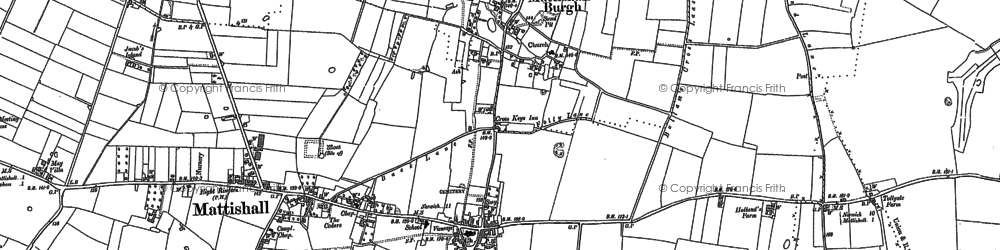 Old map of Mattishall Burgh in 1882