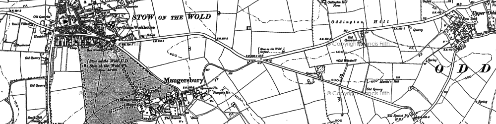 Old map of Maugersbury in 1900