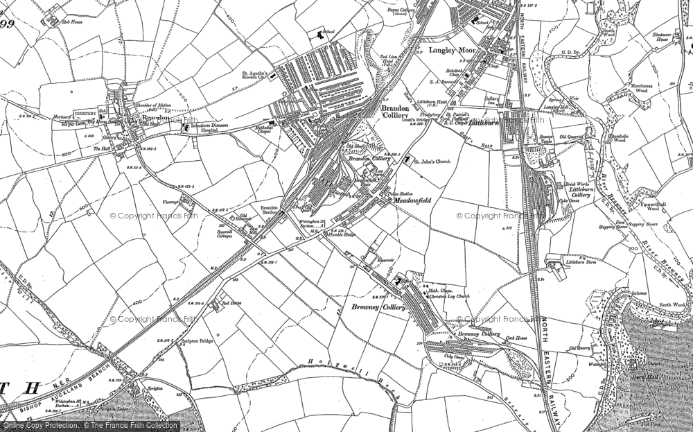 Old Map of Historic Map covering Brandon-Walk Bishop Auckland in 1895