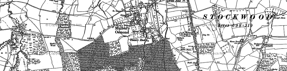 Old map of Melbury Osmond in 1887