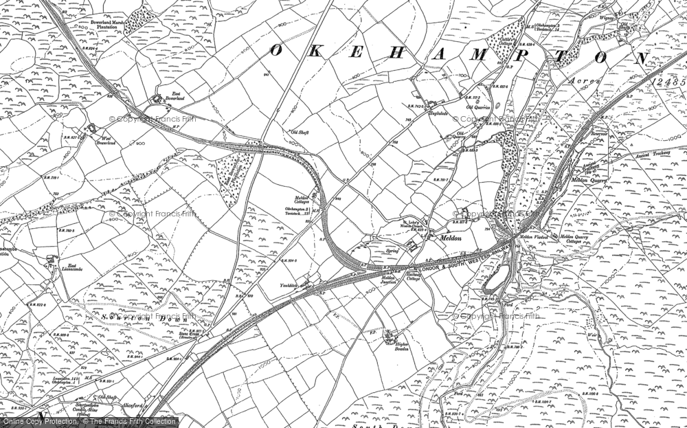 Old Map of Meldon, 1884 in 1884