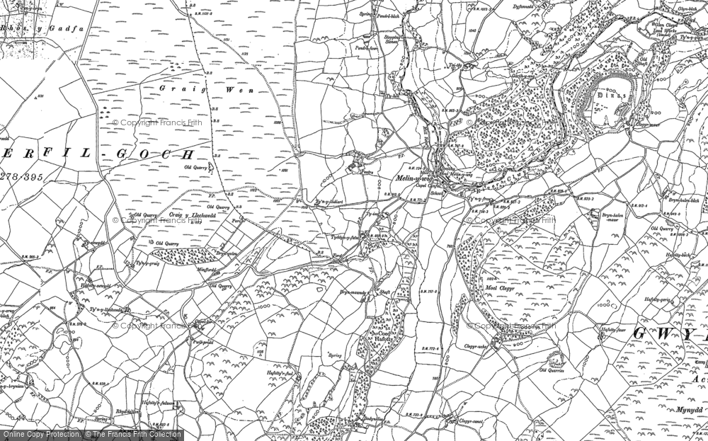 Old Map of Historic Map covering Bettws Gwerfil Goch in 1876