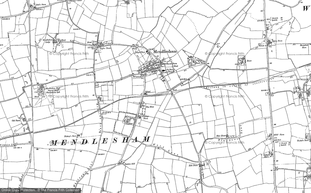 Old Map of Mendlesham, 1884 in 1884