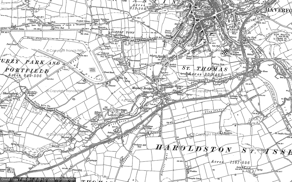 Old Map of Merlin's Bridge, 1887 - 1888 in 1887