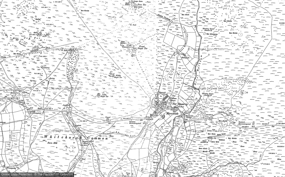 Old Map of Historic Map covering Cox Tor in 1883