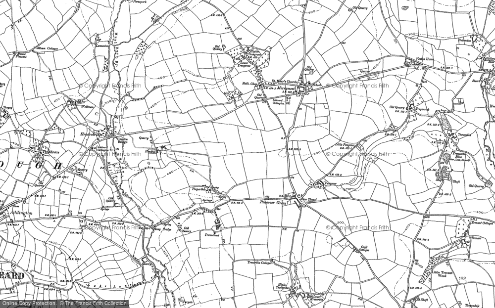 Old Map of Historic Map covering Pengover Green in 1882