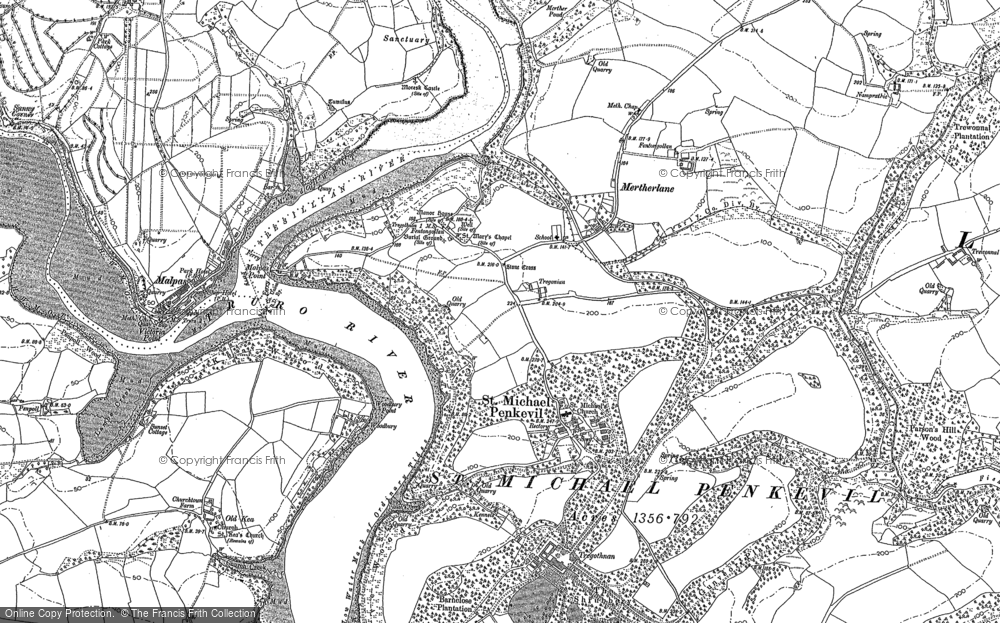 Old Map of Merther Lane, 1879 in 1879