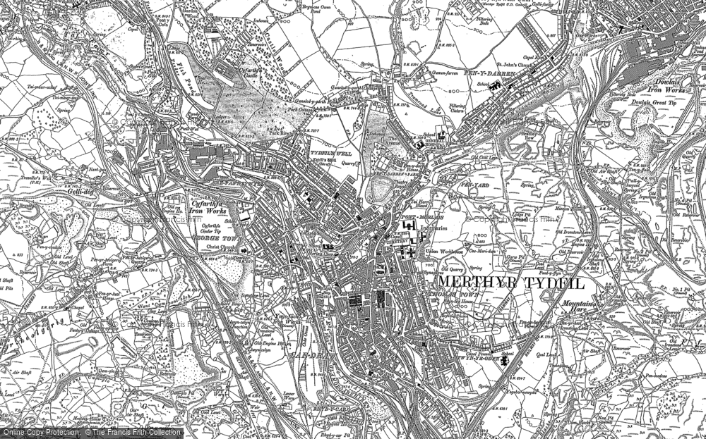 Old Ordnance Survey Maps Merthyr Tydfil  North Glamorgan  1898 Sheet 12.01 New 