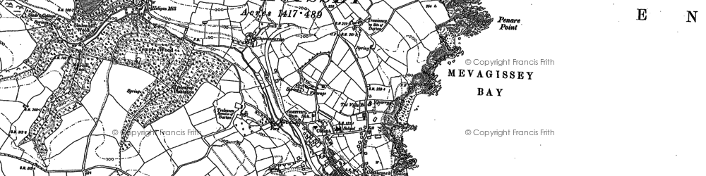 Old map of Mevagissey in 1879