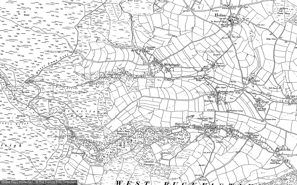 Old Map of Historic Map covering Buckfastleigh Moor in 1885