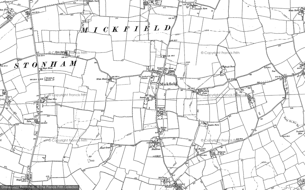 Old Map of Mickfield, 1884 in 1884