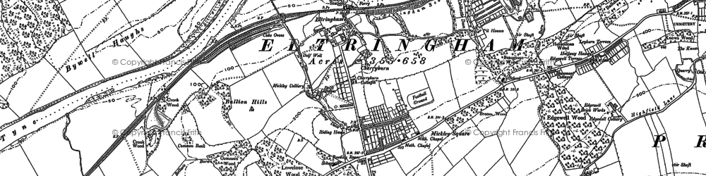 Old map of Mickley Square in 1895