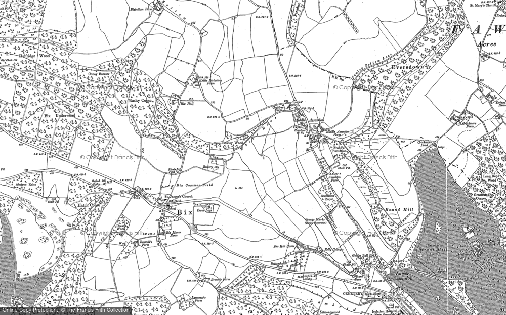 Old Map of Historic Map covering Fawley Bottom in 1897