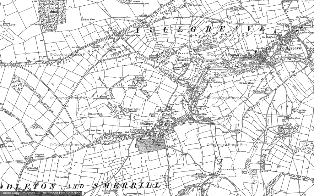Old Map of Historic Map covering Arbor Low in 1878