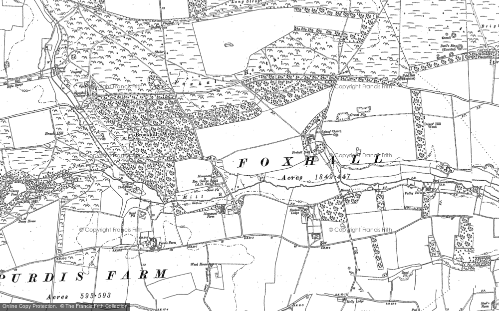 Old Map of Historic Map covering Brookhill Wood in 1880