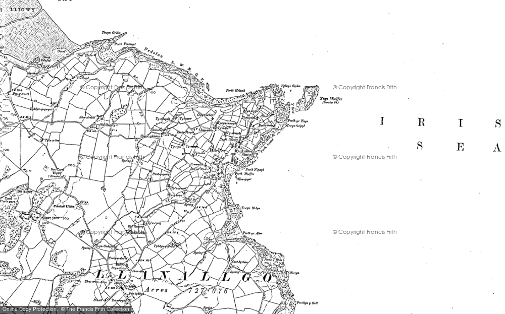 Old Map of Historic Map covering Ynys Moelfre in 1887