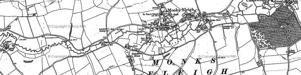 Old map of Monks Eleigh in 1884