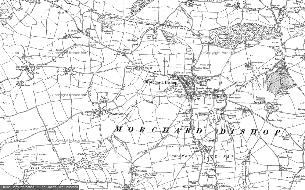 Old Map of Morchard Bishop, 1886 in 1886