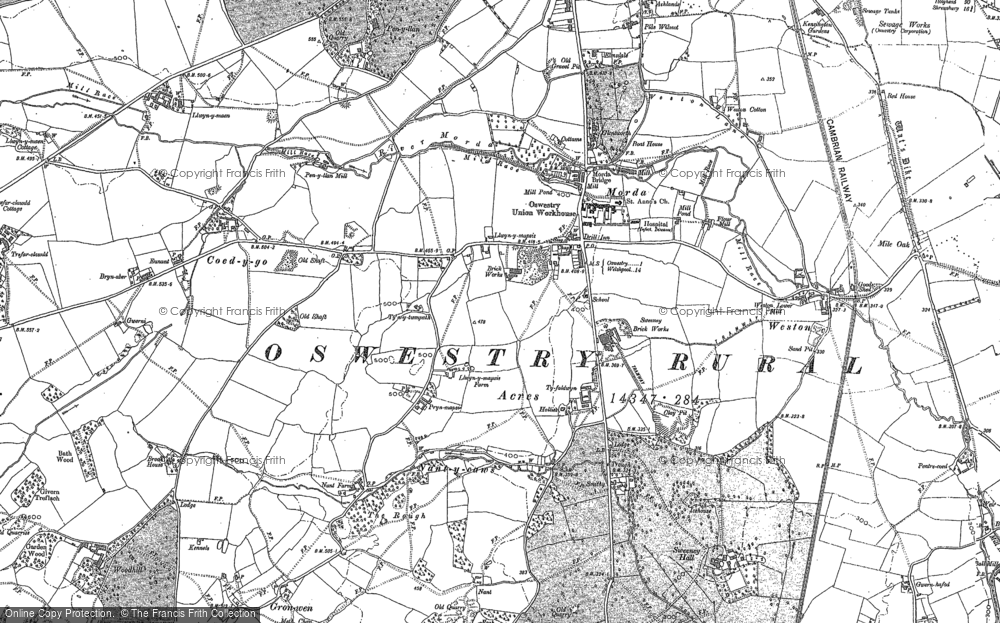 Old Map of Morda, 1874 - 1875 in 1874