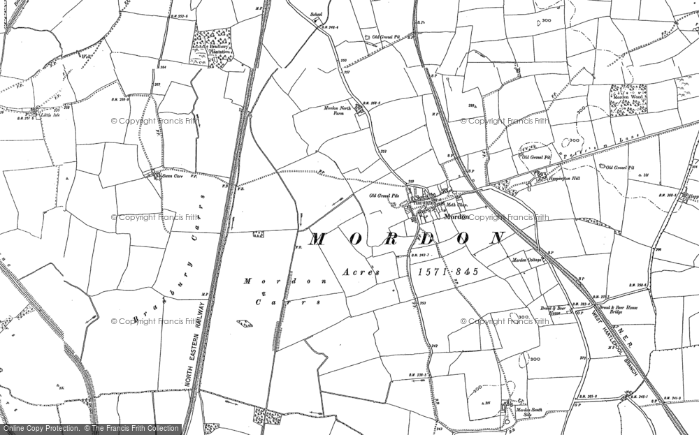 Old Map of Historic Map covering Bradbury Carrs in 1896